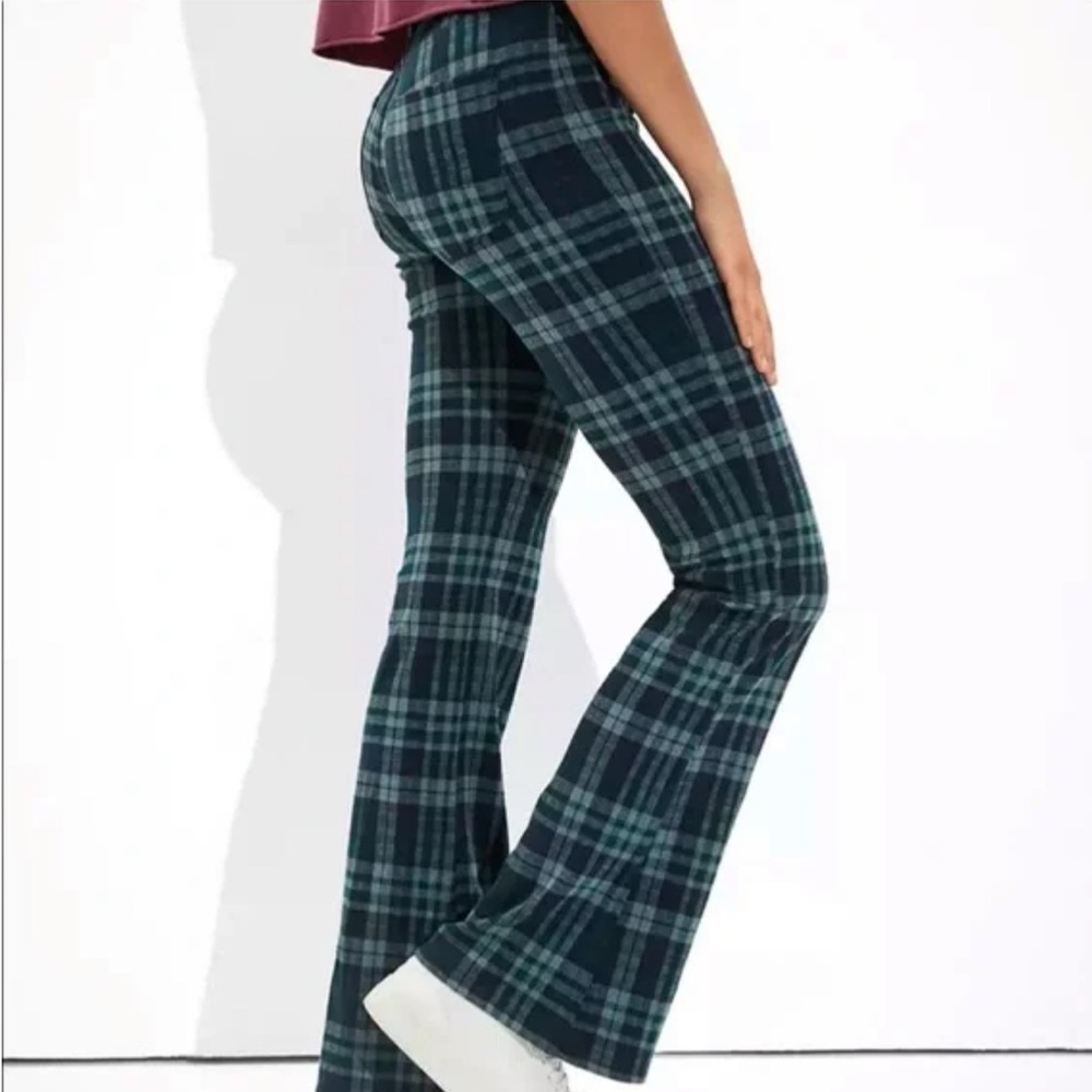 American Eagle Outfitters Plaid Flare Pants - Navy and Teal